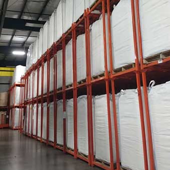 Dry items stored on shelves in Senko warehouse